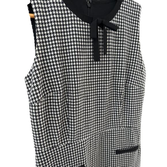 Talbots‎ Tipped Ponte Tie Neck Houndstooth Sheath Dress Black Size 6 - Picture 9 of 12